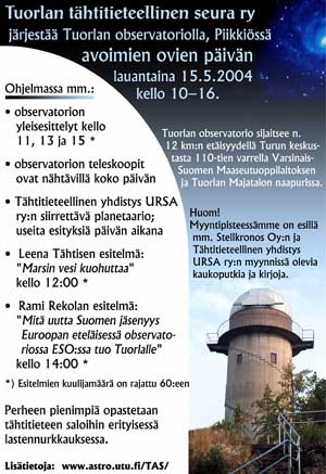 Avoimet ovet Tuorlan observatoriolla 15/5/2004