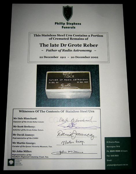Grote Reber ash ceremony 24/11/2004